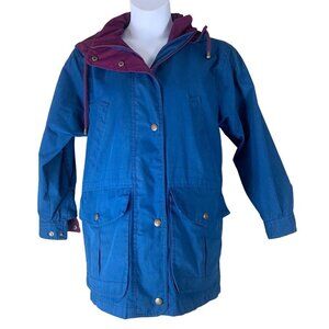 Vintage Jacket Size Small Blue Purple Pockets Hooded Zip Snap Up Dash Classics